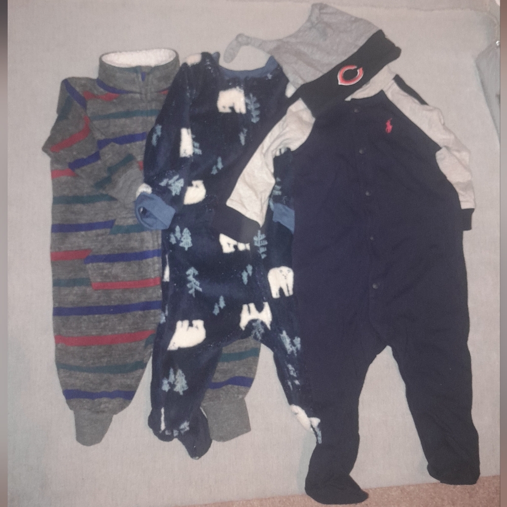 Cozy Kids One Piece Set - Striped, Bear Print, and Navy 3for1